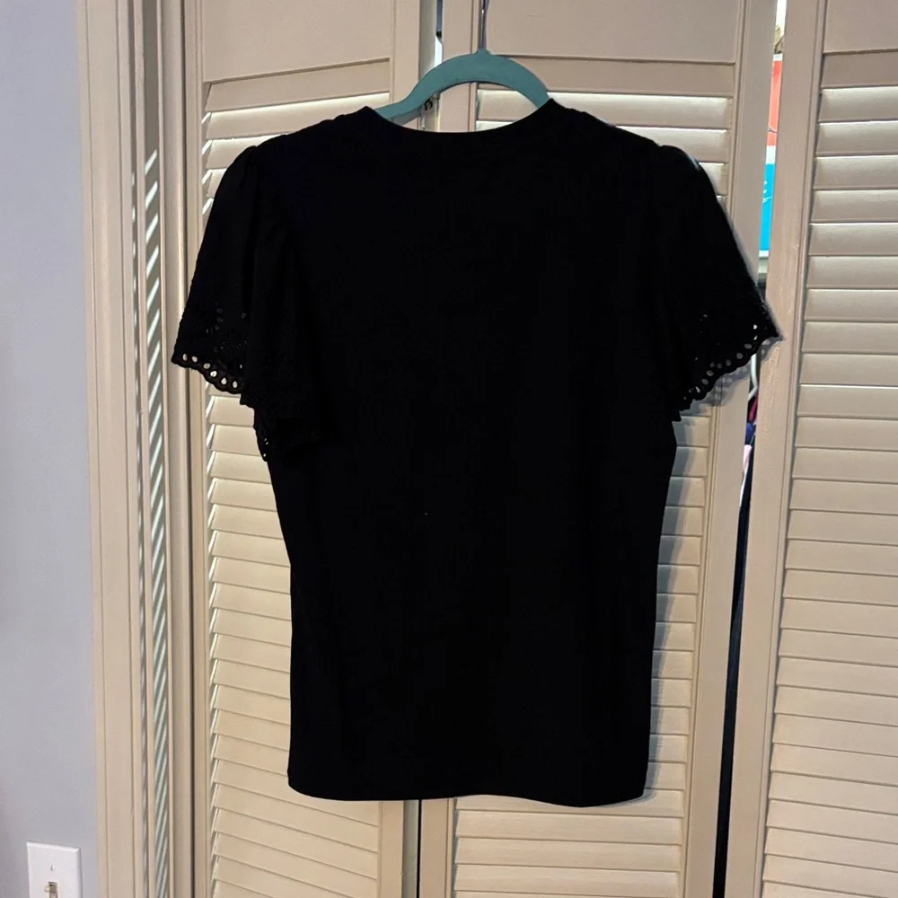 Black Eyelet Sleeve Top - Picture 3 of 3